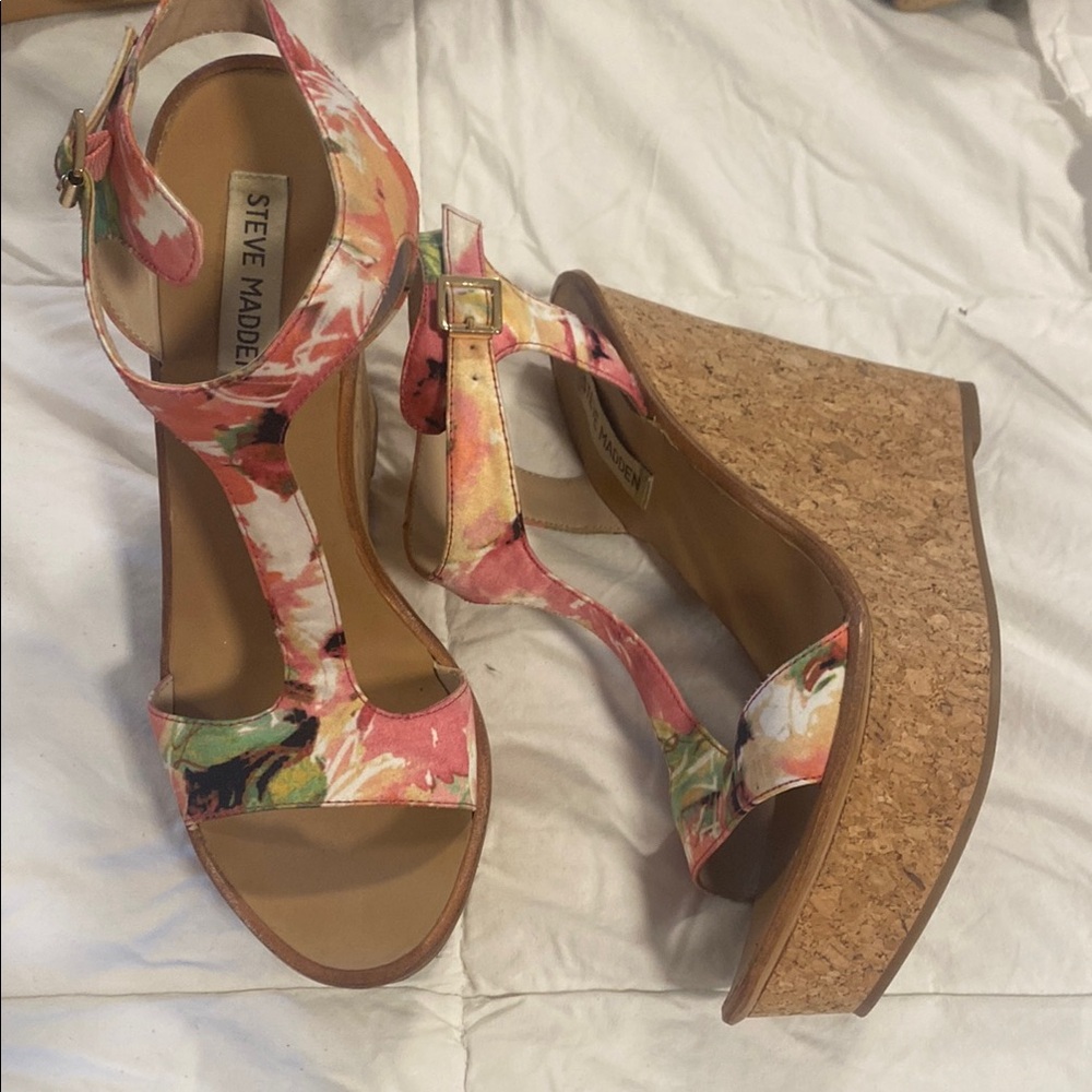 Steve Madden Pink Wedge Sandals with Cork Platform